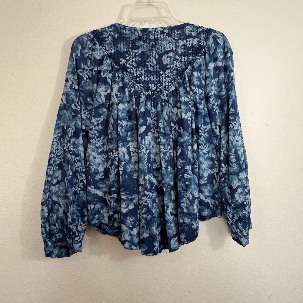 We The Free Free People XS Cool Meadow Blue Floral Cotton Top Boho